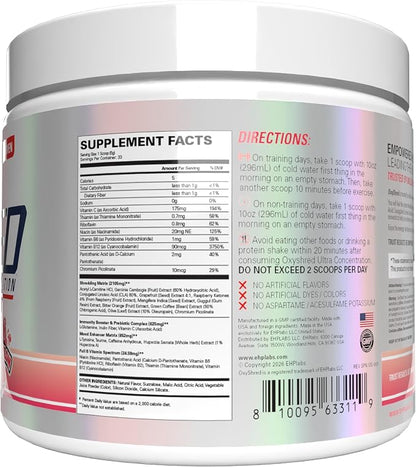 EHP Labs OxyShred Pre Workout Powder - Juicy Watermelon, 33 Servings | Supports Energy, Focus and Endurance with Acetyl L Carnitine and L Glutamine, Thermogenic Formula, Sugar Free, Zero Jitters