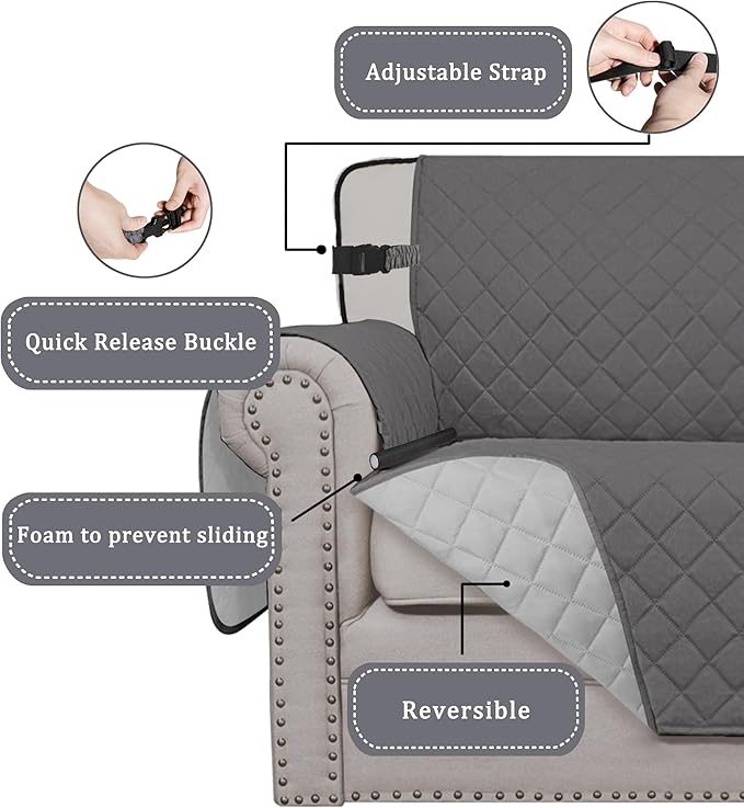 Easy-Going Reversible Couch Cover, Chair 30 in, Gray/Light Gray | Machine Washable Slipcover For Dogs, Water Resistant Furniture Mat For Living Room, Non-Slip Sofa Cover, Pet Friendly