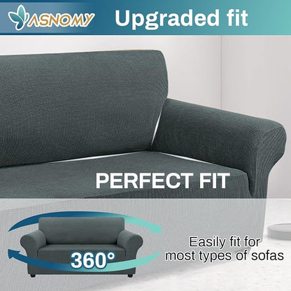 Asnomy Stretch Couch Covers Washable, loveseat Covers Slipcovers,Gray | 1-Piece Sofa Cover(55"-78") loveseat cover Furniture Protector Soft Jacquard,Non-Slip Elastic Bottom for Dogs & Kids