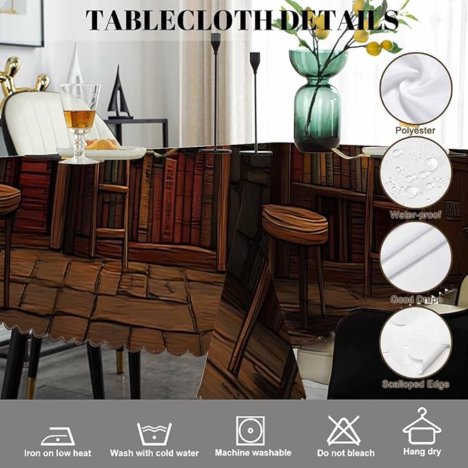 Swono Old Bookshelf Tablecloths Mysterious Library Bookshelf Kitchen Dinning Tabletop Decoration, Polyester Talking Table Cover for Indoor Outdoor 50x72 Inch Tablecloth