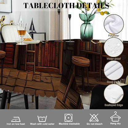 Swono Old Bookshelf Tablecloths Mysterious Library Bookshelf Kitchen Dinning Tabletop Decoration, Polyester Talking Table Cover for Indoor Outdoor 50x72 Inch Tablecloth
