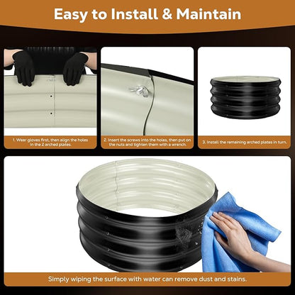 Raynesys 36 Inch Round Galvanized Fire Pit Ring, Round Galvanized Fire Ring, 3 Feet Diameter Round fire Pit, Outdoor fire Pit for Backyard, Camping, Bonfire, Black
