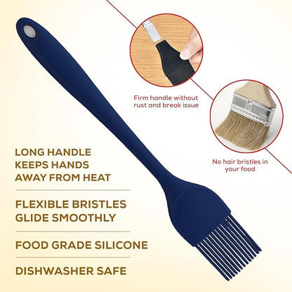 Mrs. Anderson’s Baking Silicone Basting Brush, Non-Stick, Heat Safe, Shed-Proof Bristles, Navy, 1.75-Inches, For Butter, Egg Wash, Glaze, And Baking Prep