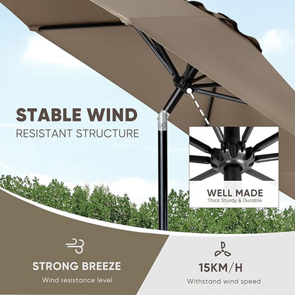 Tempera Patio Market Outdoor Table Umbrella with Push Button Tilt and Crank, Large Sun Umbrella with Sturdy Pole & Fade Resistant Canopy, Easy to Set