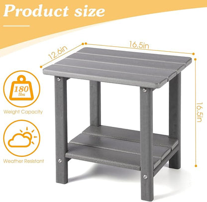 Apolimi Adirondack Outdoor Side Table, 2-Tier Sturdy Patio End Table Weather Resistant, 16.5" Solid Side Table for Patio, Pool, Porch
