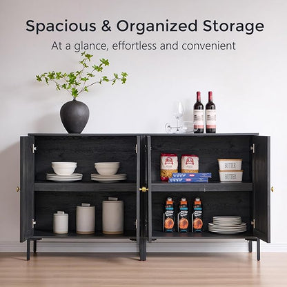 IFGET Modern Buffet Cabinet with Storage, 34" Tall Fluted Arched Sideboard Cabinet w/Adjustable Shelves, Wooden Modular Coffee Bar for Dining Room, Kitchen, Living Room, Entryway, Dark Grey