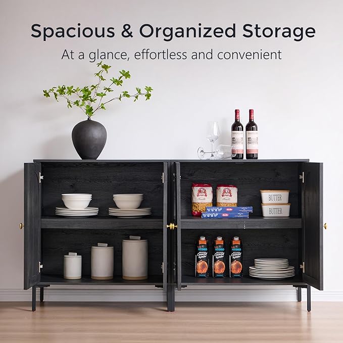 IFGET Modern Buffet Cabinet with Storage, 61.75" W Fluted Arched Sideboard Cabinet w/Adjustable Shelves, Wooden Modular Coffee Bar for Dining Room, Kitchen, Living Room, Entryway, Dark Grey