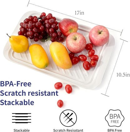 TP 17" x 10.5" Grilling Prep and Serve Trays, Set of 2, Blue&White | Melamine BBQ Trays, Serving Platters for Meats, Raw and Cooked Food Separation, Grill Accessories, Break-resistant