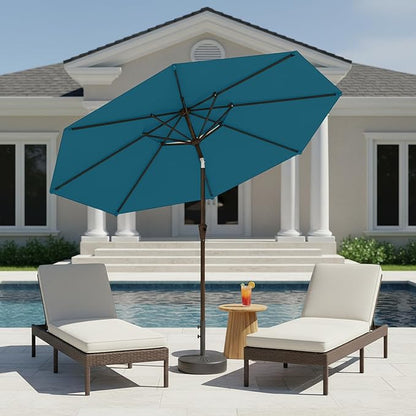 9ft 2-Tiers Patio Umbrella,Outdoor Market Table Umbrella with Push-Button Tilt & Crank | UV Protection,Suit for Backyard,Garden,Pool,Deck(Lake Blue)