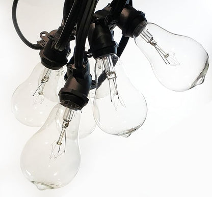 Commercial Vintage Edison String Lights (PS50 Clear - Black Wire, 25 Foot) | PS50 Clear 7 Watt Bulbs, 25 Foot 20 Socket, Commercial Grade Outdoor Lights