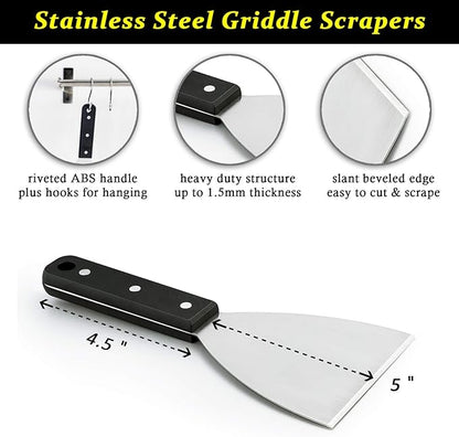 HaSteeL Griddle Scraper 2Pcs, Stainless Steel 9.5in Slant Edge Metal Grill Scraper Chopper for Food Service & Cleaning Supplies, Perfect for Teppanyaki Flat Top BBQ Indoor & Outdoor, Dishwasher Safe