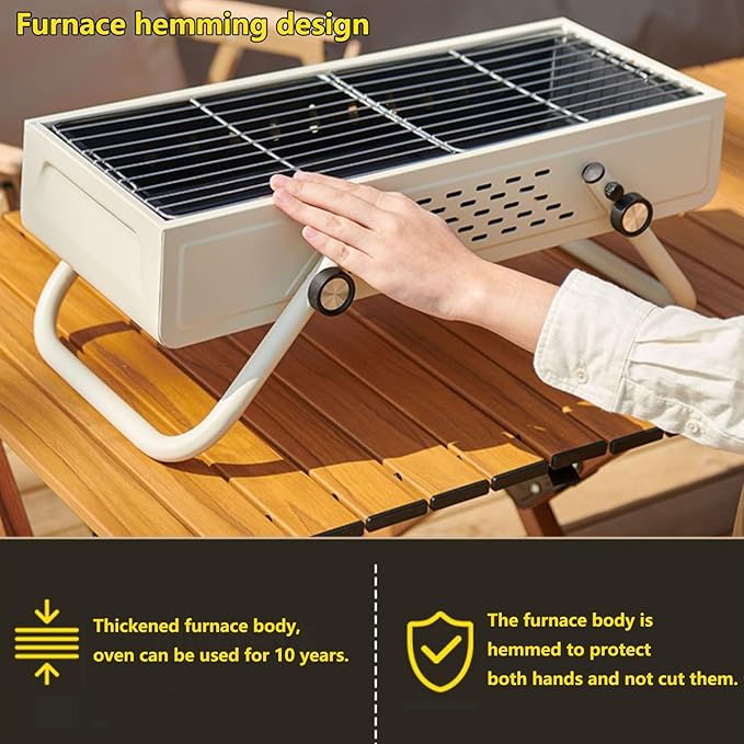 Portable Charcoal BBQ Grill Outdoor Cooking Barbecue Grill Large Number of Vents System with Height Adjustable Cooking Grate Suitable for Camping, Outdoor Cooking, Patio, Garden(Black)