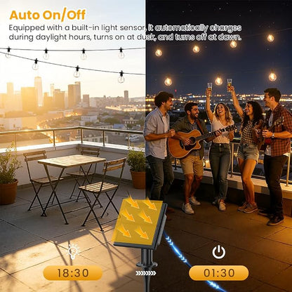 31FT Solar String Lights Outdoor Waterproof IP65 with USB-Charging , Solar Powered LED Patio Lights with 15+1 Shatterproof G40 Globe Bulbs, Hanging Lights for Outside Backyard Garden Bistro Gazebo