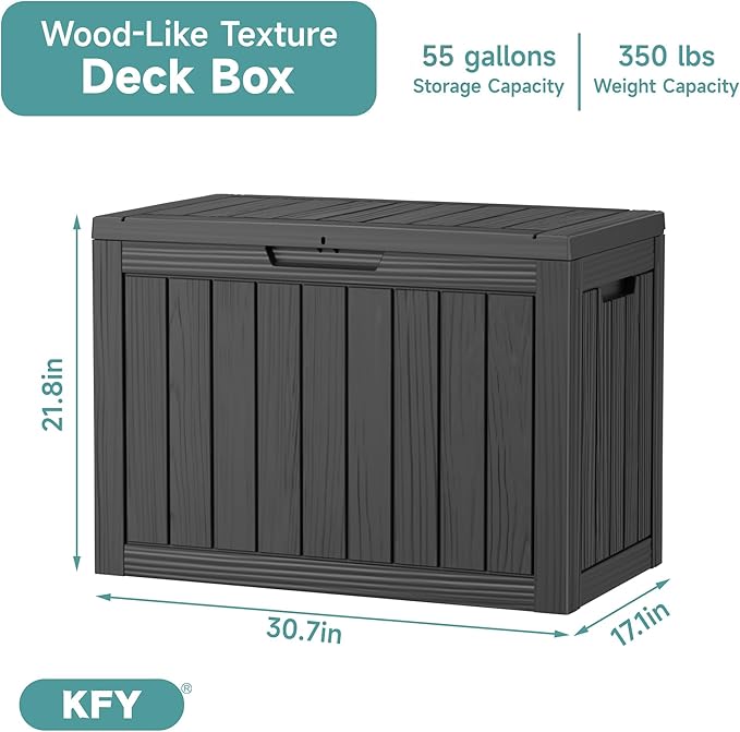 55 Gallon Outdoor Waterproof Storage Box, UV Resistant Resin Deck Box with Built-in Handle, Outdoor Storage Container for Patio Furniture, Garden Tools, Patio Cushions, Black