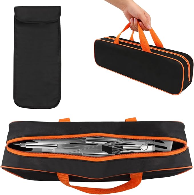 Grill Tool Storage Bag, BBQ Utensil Organizer Carry Case with Skewer Holder, Heavy Duty Grill Accessory Tools Storage for Outdoor Grilling Camping, Hold BBQ Tools up to 16"(Color:Black)