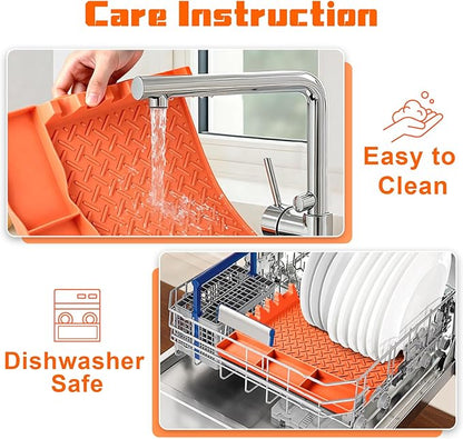 Silicone Grill Tool Mat for Blackstone, BBQ Griddle Mat with Drip Pad, Side Mats for Blackstone Griddle Accessories, Heat Resistant Spatula Mats for Outdoor Kitchen Counter, Gifts for Men (Orange)