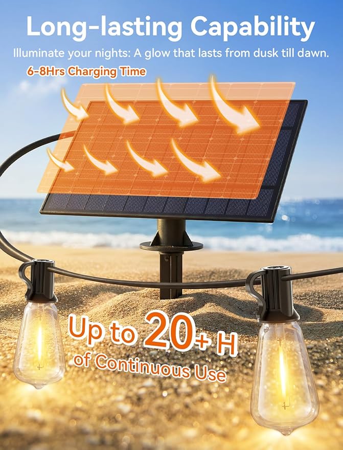 Brightever 100FT Solar String Lights Outdoor Waterproof with Remote, 36+2 Shatterproof ST38 LED Bulbs, Dimmable Patio Lights Solar Powered, 3 Lighting Modes Solar Lights for Backyard, Garden, Deck