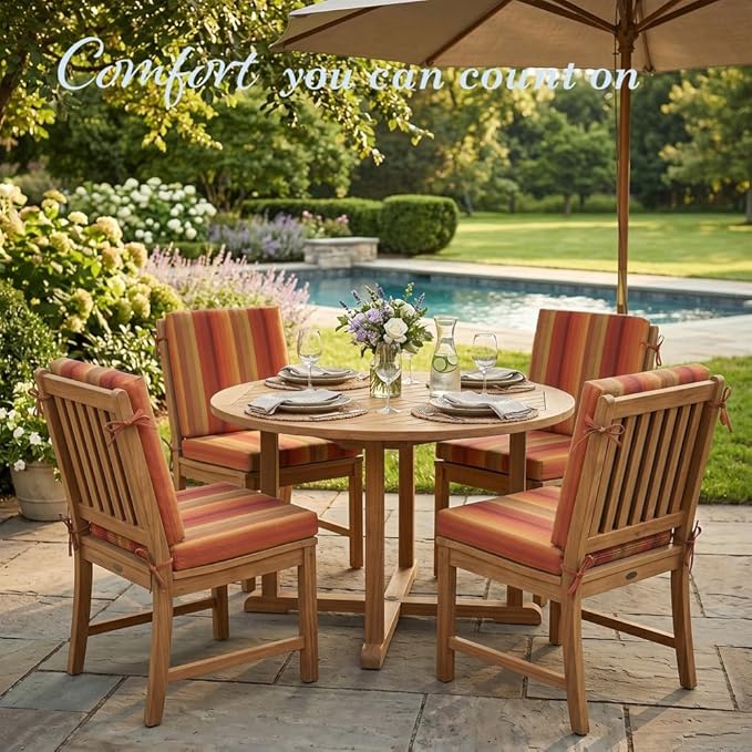 California Umbrella Outdoor Dining Chair, Set of 4 Patio Seat Cushions, 20 x 40 Inch, Premium Outdoor Memory Foam, Fade Resistant, Sunbrella Fabric, Fabric Ties, Astoria Sunset