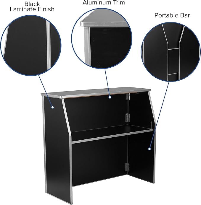 Flash Furniture Amara 4' Black Laminate Foldable Bar - Portable Event Bar