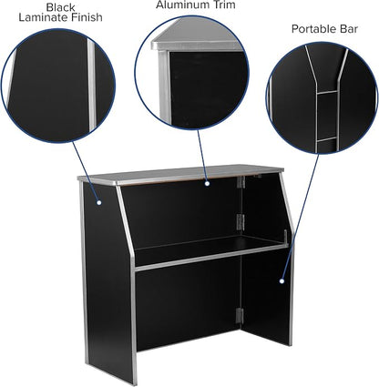 Flash Furniture Amara 4' Black Laminate Foldable Bar - Portable Event Bar