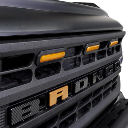 IAG I-Line Amber Grille Lights for Ford Bronco 2021+, Base/Black Diamond | Adds the Raptor look, 3 bright 135-lumen amber LEDs, plug-and-play harness, no-drill clip-in install, waterproof