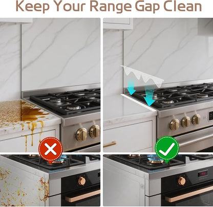Stainless Steel Stove Gap Filler, 2 Pack Adjustable Covers for Counter, 13.8"-27.5", 0.79" Wide Heat Resistant Oven Guard Range Trim Kit, White