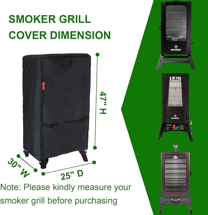 Outdoor Electric Smoker Cover for Masterbuilt 40",Pit BOSS 77700/77550 PBV3P1,Dyna-Glo 36" & 43",Broil King 923617 SmokeWaterproof Vertical BBQ Smoker Cover (25" W x 30" D x 47" H)