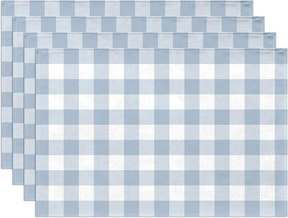 Dusty Blue Gingham Placemats Light Blue Checkered Table Mats for Boy Girl Baby Shower Birthday Party Dining Table Decorations (12" x 18")