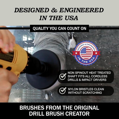 White Soft Interior Car Detailing Drill Brush Set - Nylon Auto Scrubber | Soft Bristle Power Scrubber Attachments for Cleaning Car, Truck, Upholstery, Carpet, Leather, Seats, Wheels, Rims & Trim
