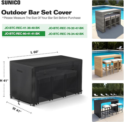 7 Piece Outdoor Bar Height Dining Set Cover with Split Zipper, Heavy Duty 600D Oxford Fabric Outdoor Bar Cover for 6 Person 60'' Long Outdoor Wicker Bar Height Dining Set, 60"L X 41"W X 41"H