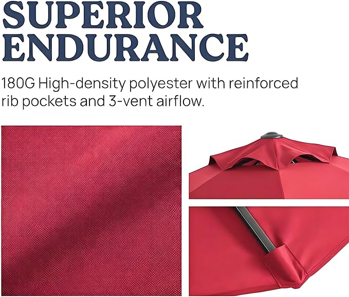 15ft Patio Umbrella Replacement Canopy for 12 Ribs, Large Outdoor Umbrella Top Cover Only, Double-Sided Fabric for Market Umbrellas, Sombrillas de Patio Repuesto (Frame NOT Included), Red