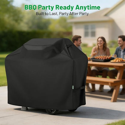 Grill Cover 50 Inch, Heavy Duty Waterproof BBQ Grill Cover for Outdoor Grill with Windproof Straps & Handles, Barbecue Gas Grill Cover for Weber, Char-Broil, Nexgrill, Black