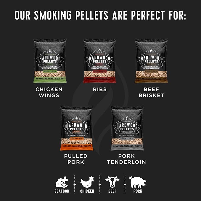 Fire & Flavor Premium All Natural Hardwood Pellets for Smokers and Pellet Grills - 100% Natural Hickory Wood Pellets for Smoking, BBQ, Roasting, and Baking - 20 Lb. Bag
