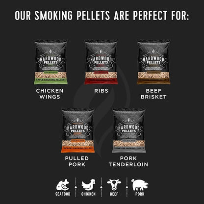 Fire & Flavor Premium All Natural Hardwood Pellets for Smokers and Pellet Grills - 100% Natural Hickory Wood Pellets for Smoking, BBQ, Roasting, and Baking - 20 Lb. Bag