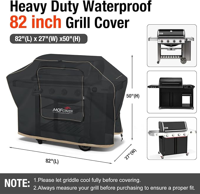 Exclusive Foldable 82 inch Grill Cover, 600D Heavy Duty XXL Outdoor BBQ Cover for 6 Burners Grill Weber Nexgrill CharBroil Monument, Black