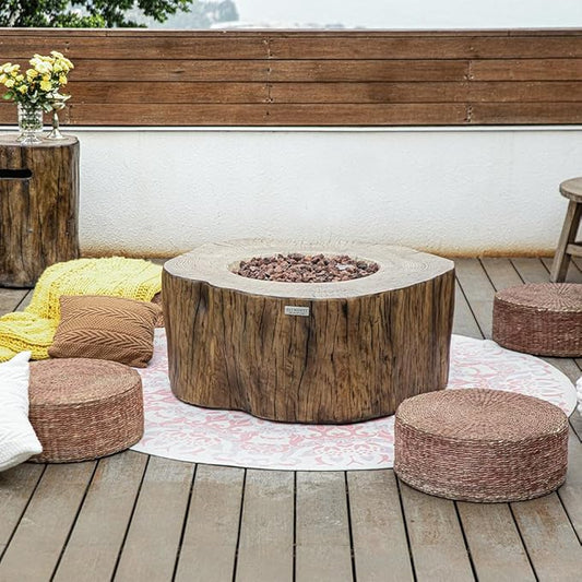 Elementi Manchester Outdoor Firepit Table 42 Inches Rectangular Fire Pit Concrete Patio Heater Electronic Ignition Backyard Fireplace Cover Lava Rock Included Liquid Propane