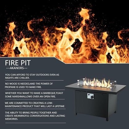 45" Propane Fire Pit Table,55000 BTU Aluminum Firepit,Outdoor Fire Pit with Fire Glass,Lid,Waterproof Cover and Blue Glass Stone for Backyard,Garden,Patio