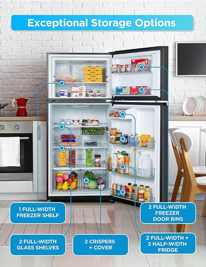 Commercial Cool 20 Cu. Ft. Top Mount Refrigerator with Freezer, 2-Door Refrigerator with Top Freezer and Adjustable Temperature Control, Ice Maker Ready, Energy Star Certified, Black | 2-Door Refrigerator with Top Freezer, Adjustable Temperature Contro...