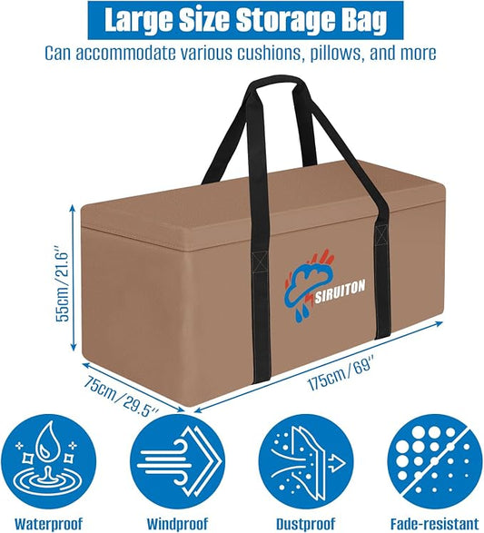 SIRUITON Cushion Storage Bag 600D Oxford,Waterproof,69"L x 29.5"W x 21.6"H | Heavy duty, rip proof, with handle & zipper, for patio & garden cushions, UV-resistant, all-weather protection
