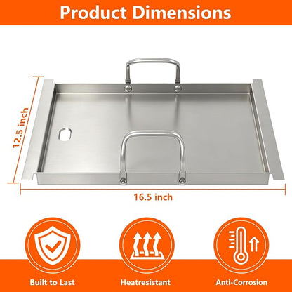 Half-Size Stainless Steel Flat Top Griddle Insert for Captiva Designs GR001 | 12.5" L x 16.5" W for 4-Burner Propane Gas Grill, Universal Griddle Plate, Non-Stick Grill Accessory for Outdoor Cooking