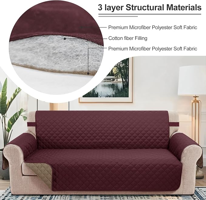 Reversible Recliner Chair Covers, 23" Chair, Burgundy/Camel | Chair Covers for Living Room with Elastic Straps, Water Repellent, Chair Protectors Covers for Dogs