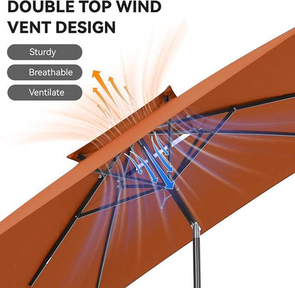 6.6 x 10 ft Rectangular Patio Umbrella, Outdoor Market Table Umbrella with Push Button Tilt and Crank, Double-Tier Vent, 6 Ribs, Rectangle Patio Umbrella for Backyard, Deck, Pool, Fits 4–6 Chairs and Tables (Orange)