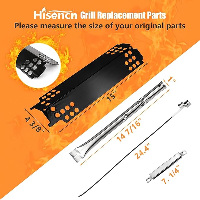 Hisencn Grill Replacement Parts for Charbroil 463436215, 463436214, 463436213, 463439915, 467300115, 463439914, 461372517, G432-Y700-W1, G432-0078-W1, Grill Burner, Heat Plate, Crossover Tube