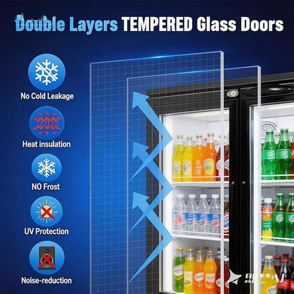 Back Bar Cooler Under Counter Beverage Refrigerator, 7.2 Cu Ft Undercounter Fridge,2 Door 35.5 inch Commercial Beer Built-In Cooler with LED Light Adjustable Shelves Safety Locks,ETL Approval