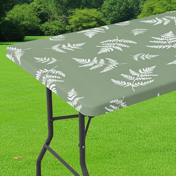Smiry Spandex Fitted Tablecloth for 4 Foot Rectangle Tables, Washable Picnic Table Cover with Elastic, Stretch Reusable Table Cloth for Outdoor, Camping, Dining & Kitchen (Mint Leaf, 24"x48")
