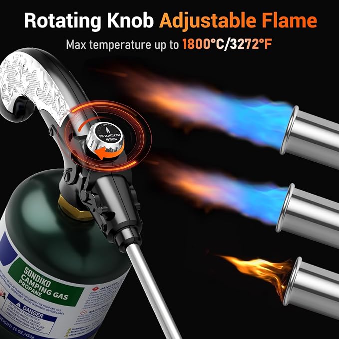 Sondiko Propane Torch Weed Burner with 10 FT Hose, High Output Weed Torch | 30" Detachable Long Arm Heavy Duty Blow Torch with Flame Control(Tank Not Included)