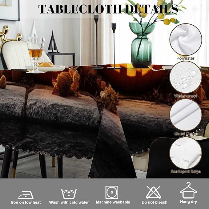 Swono Halloween Tablecloths Halloween Pumpkin Scary Bird Old Wooden Kitchen Dinning Tabletop Decoration, Polyester Table Cover for Indoor Outdoor 50x72 Inch Tablecloth
