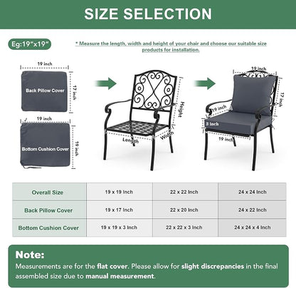 Summsun Outdoor Cushions for Patio Furniture, 22 x 22 in, Dark Grey, 4 Sets | Double-Sided Water Resistant, Removable Cover, Back Pillow & Seat Cushion, Tie Straps, Fit for Patio, Garden, Sofa Couch