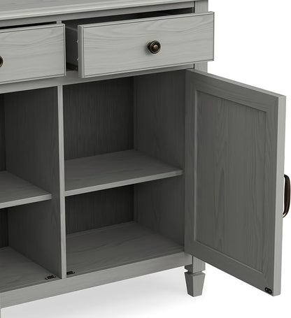 SIMPLIHOME Connaught 40" Wide Solid Wood Cabinet in Fog Grey | Traditional slim entryway and living room organizer for hats, gloves, shoes and keys with space-saving storage design.