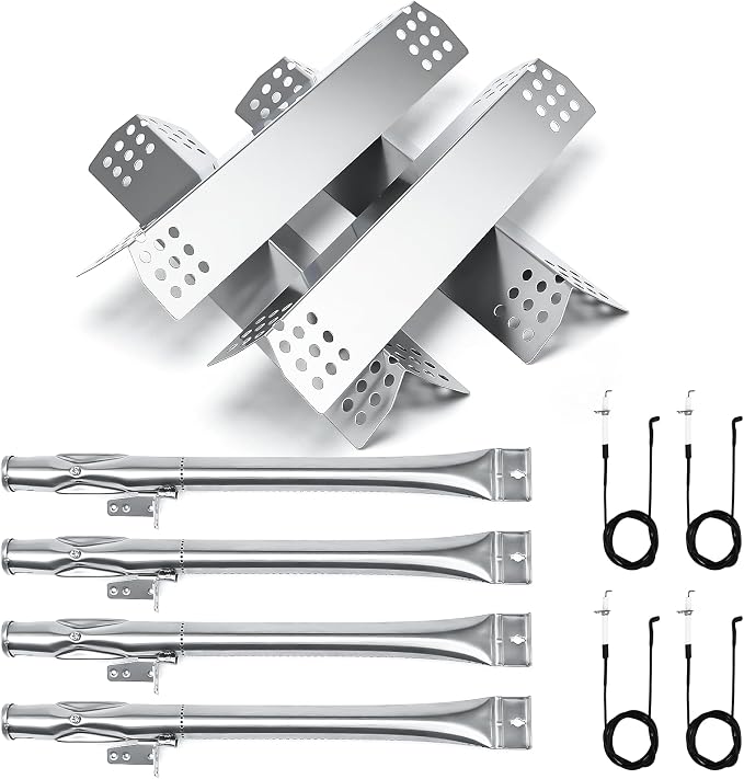 Hisencn Grill Replacement for Home Depot Nexgrill 720-0830H, 720-0830D, 720-0783E, 720-0888, BHG 720-0783H Gas Grill Pipe Burner and Stainless Steel Heat Plates Tent Shield Replacement Kit | Stainless Steel Burner and Heat Tent Replacement Parts for Ne...
